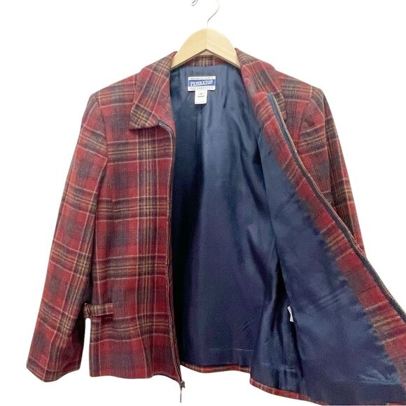 Pendleton Knockabouts Virgin Wool Zip Front Jacket Burgundy Blue Plaid Size 10 - Picture 8 of 16